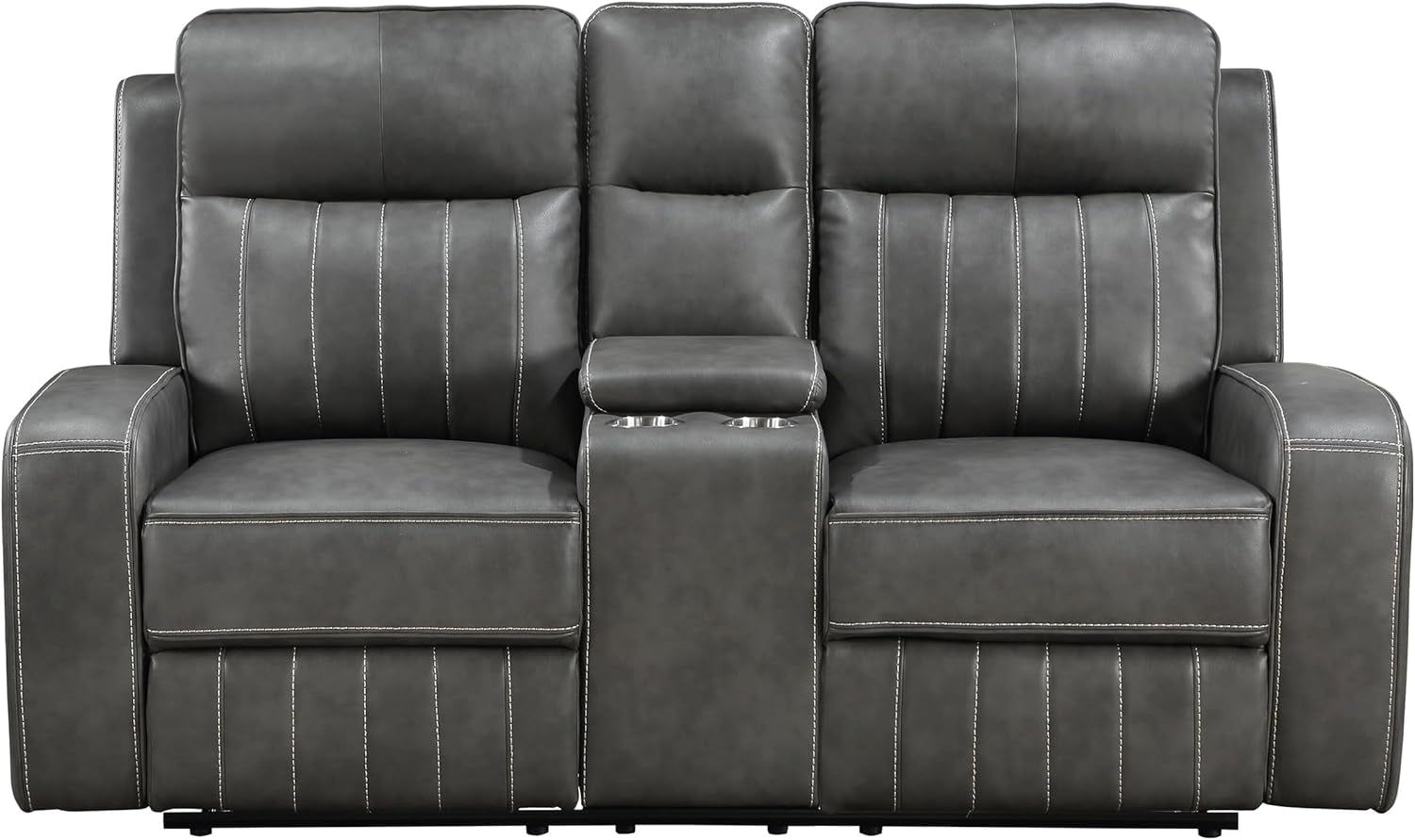 Gray Faux Leather Reclining Loveseat With Manual Recline