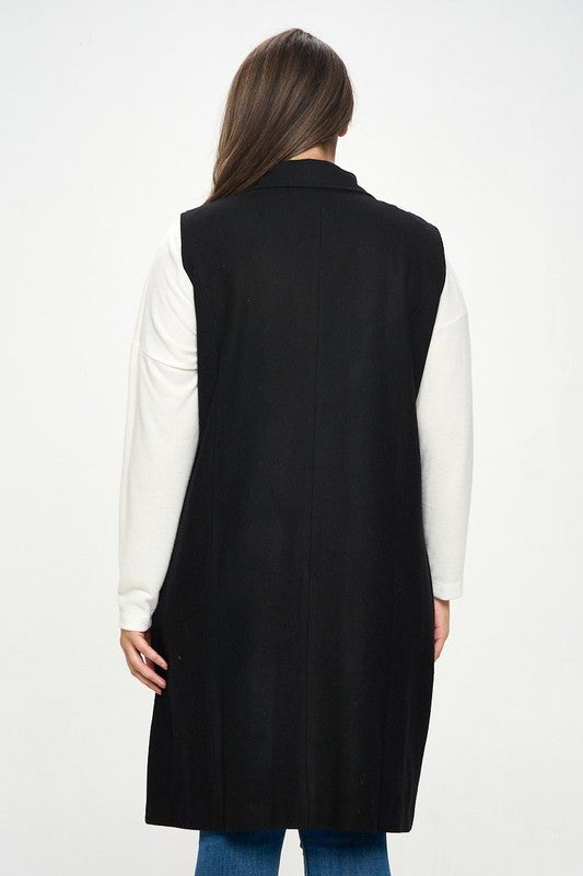 Double Breast Detail Sleeveless Coat with Collar