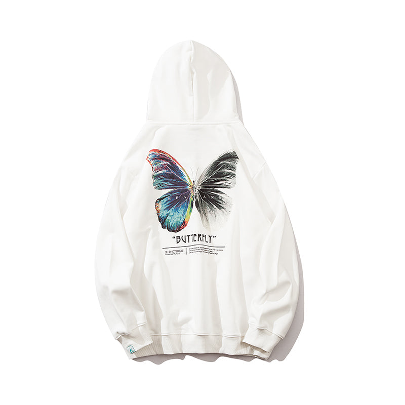 Hip Hop Butterfly Hoodie Sweatshirt Men Harajuku Streetwear Hooded Pullover Cotton Autumn Loose Hoodie Black Clothes
