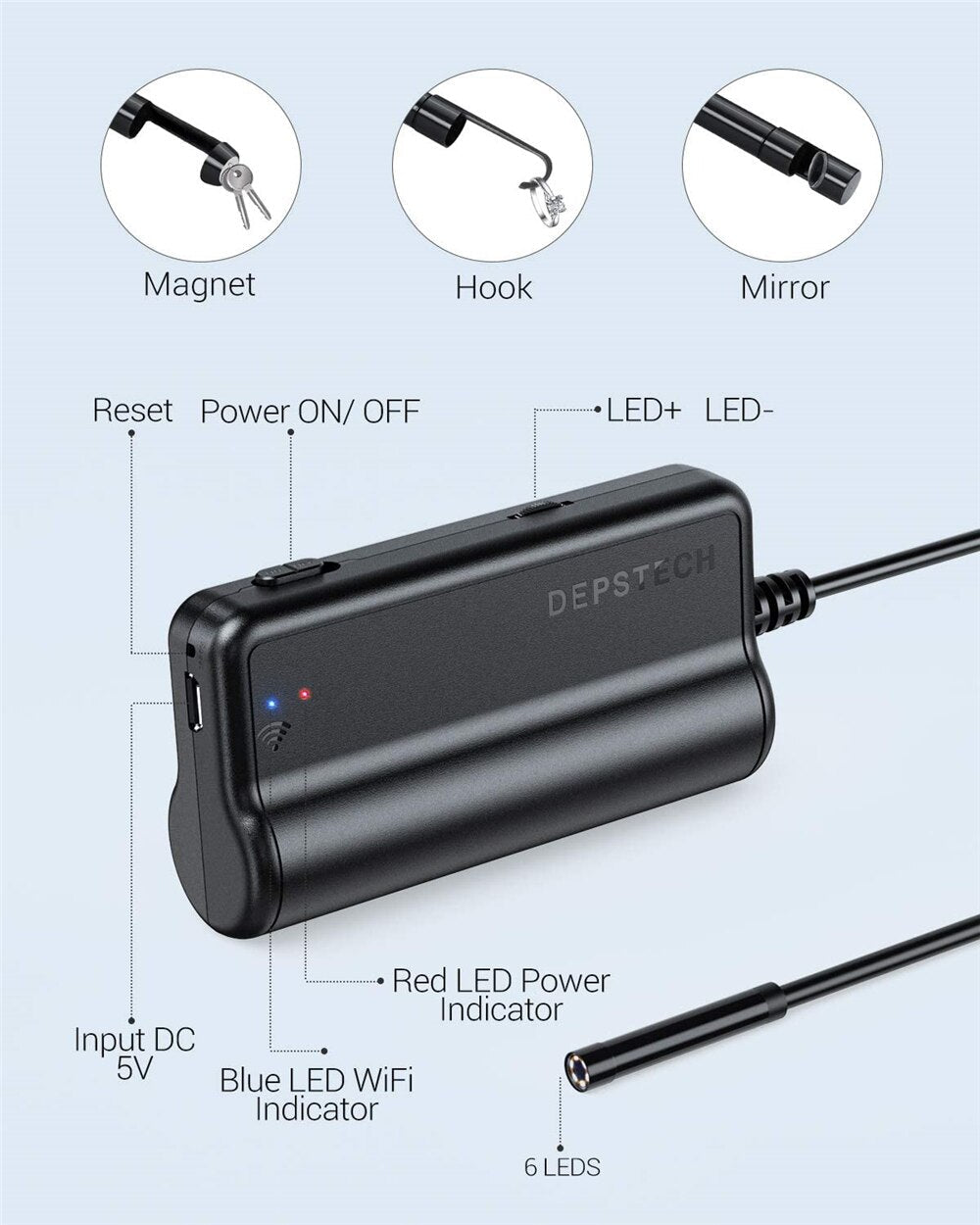 5.5mm 2.0MP 1080P WiFi Endoscope Camera HD Industrial Borescope Inspection Camera 2200mAh for Android iPhone Tablet