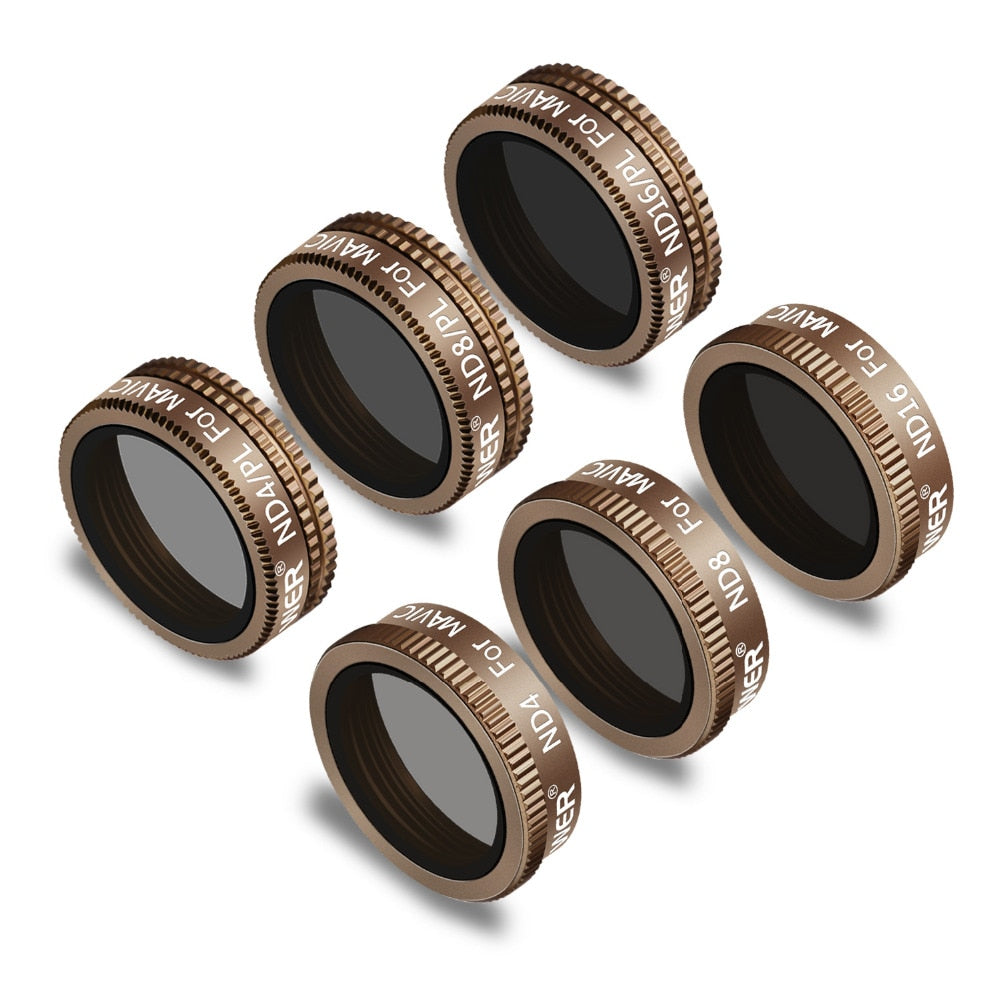 6 Pieces Pro Lens Filter Kit for DJI Mavic Air Drone Quadcopter Includes: ND4  ND8  ND16  ND4/PL  ND8/PL  ND16/PL (Gold)