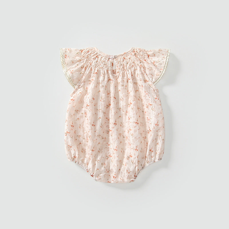 Summer Arrival Fly Sleeves Flowers Pattern Butterfly-bow Decorated bodysuit for Stylish Girls