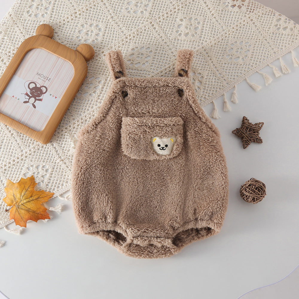 Cartoon Bear Pattern Solid Color bodysuit