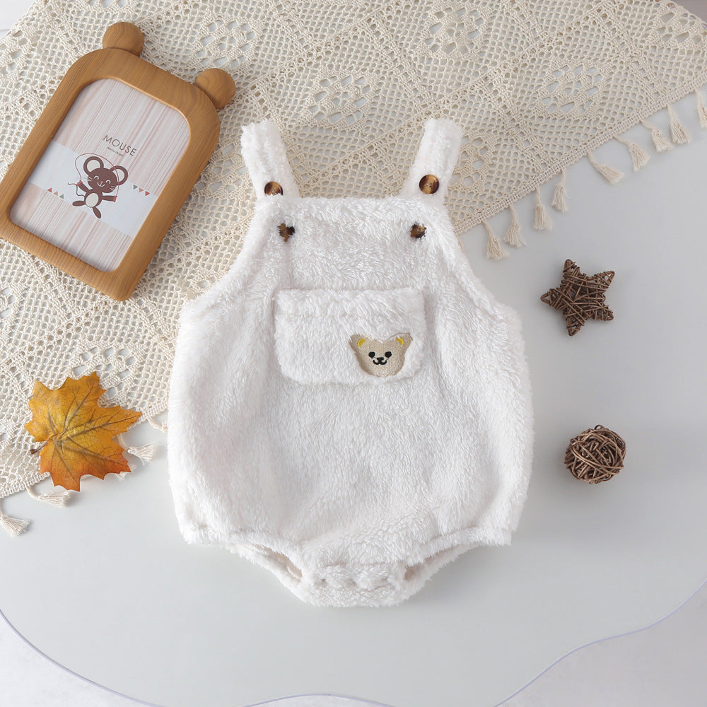 Cartoon Bear Pattern Solid Color bodysuit