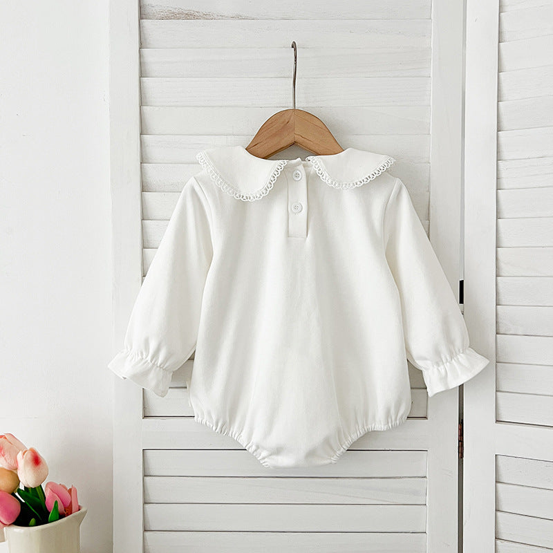 Spring Arrival Baby Girls Long Sleeves Floral Embroidered Peter Pan Collar bodysuit