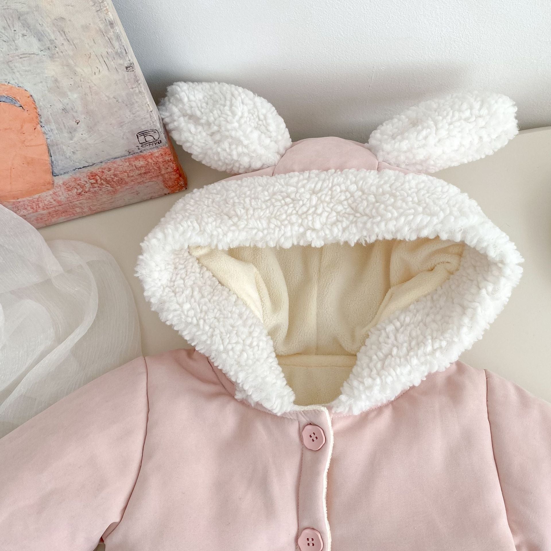 Winter Arrival Baby Kids Girls Rabbits Pattern Long Sleeves Fleece-Lined Coat
