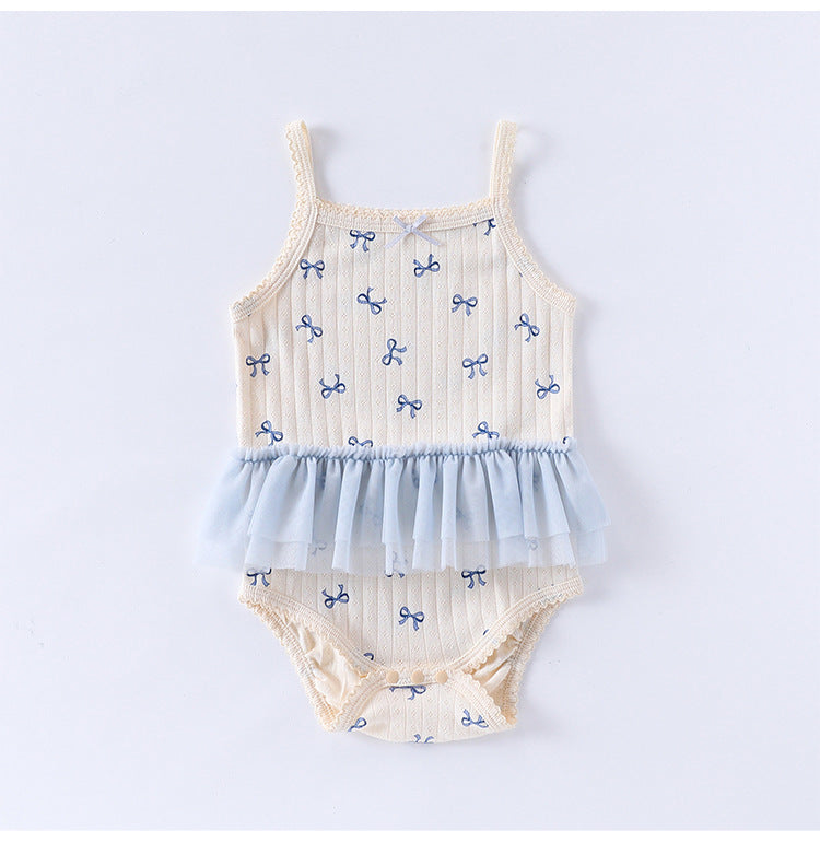 Summer Arrival Baby Girls Sleeveless Heart Pattern Tulle Patchwork bodysuit Bodysuits