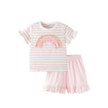 Summer Baby Kids Rainbow Pattern Striped T-shirt and Pink Shorts Clothing Set for Girls