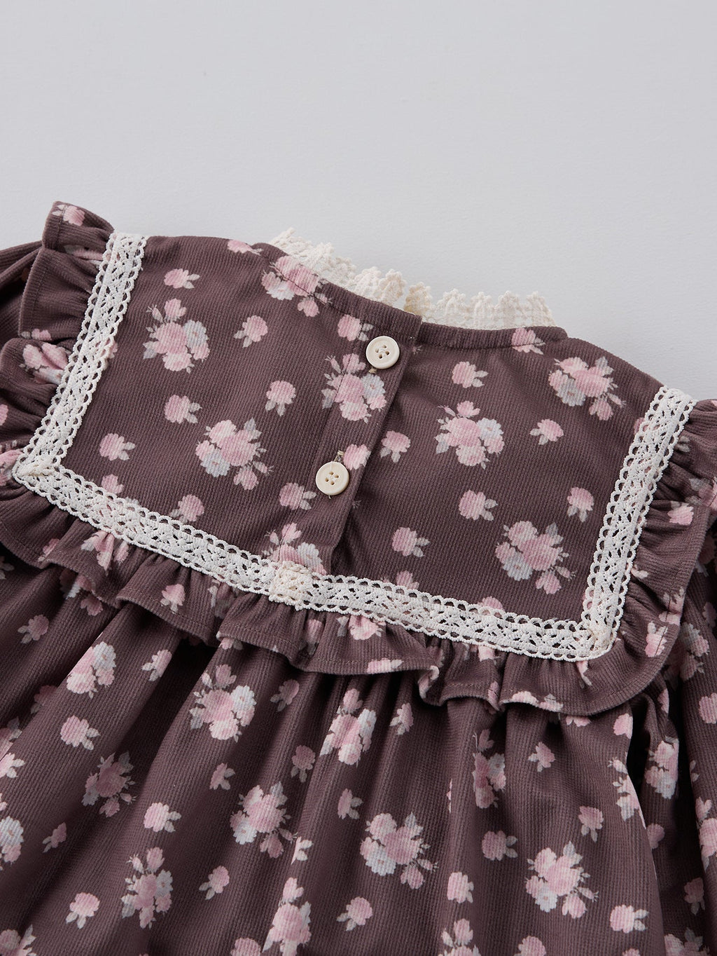 Spring and Autumn Floral Print Long-sleeved Dress with Lace Collar for Stylish Girls