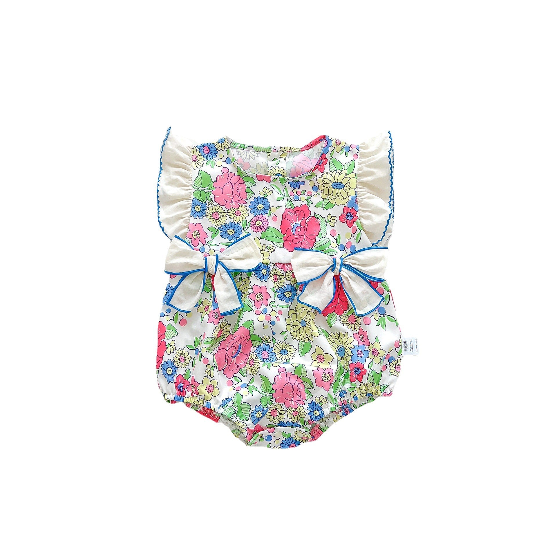 Summer Arrival Baby Girls Floral Pattern Fly Sleeves 3D Bows bodysuit