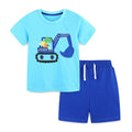 Summer Baby Kids Cartoon Excavator and Animals Pattern T-shirt and Shorts Clothing Set for Boys
