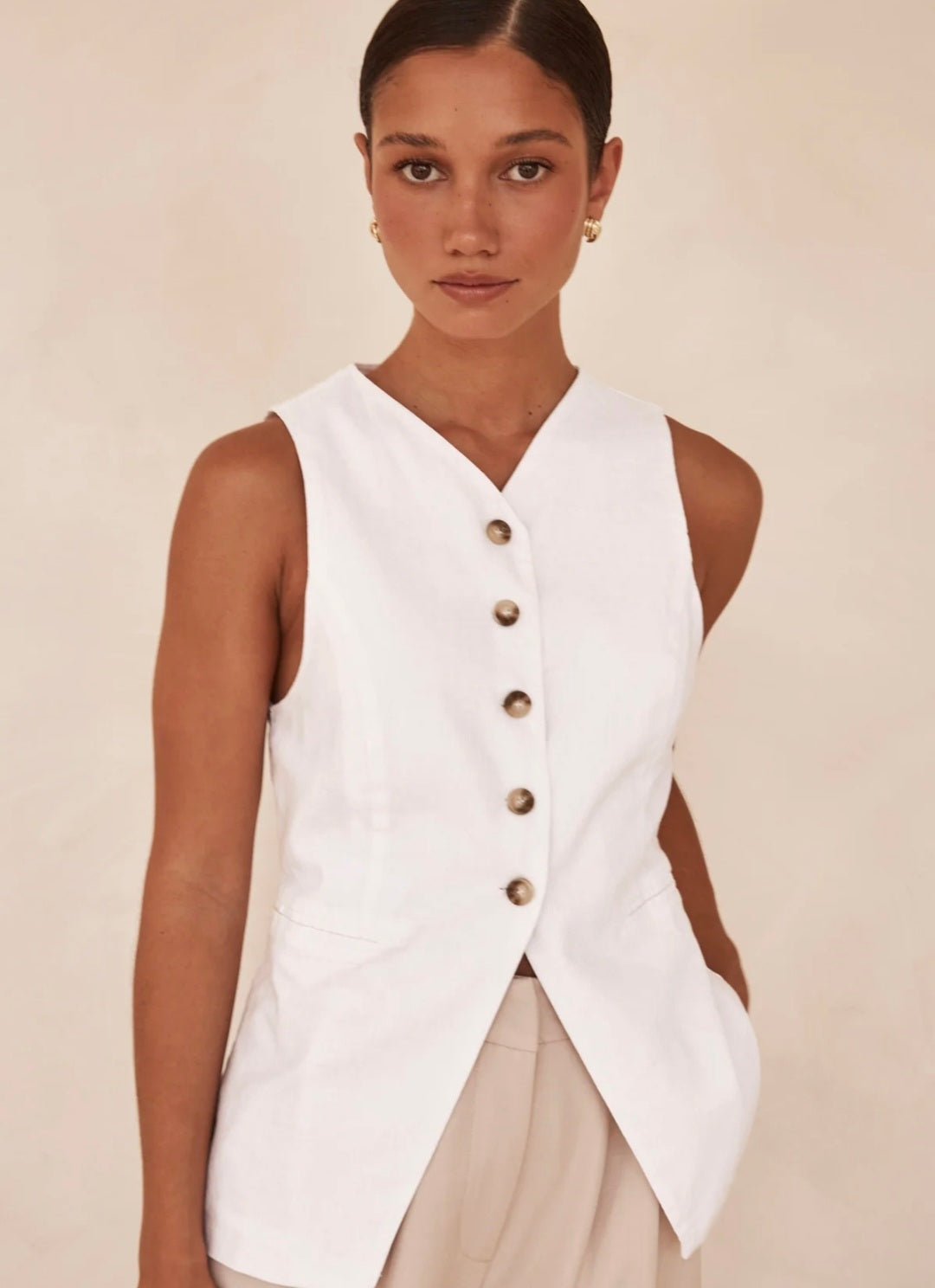 White Linen Vest