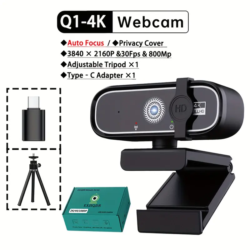 NNETM Webcam with Auto-Focus & Privacy (4K Ultra HD USB)